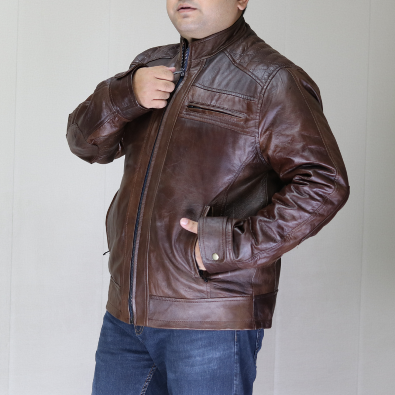 BIKER Leather Jacket – TERRY BROWN – Lamb skin – Soft and Light – GR