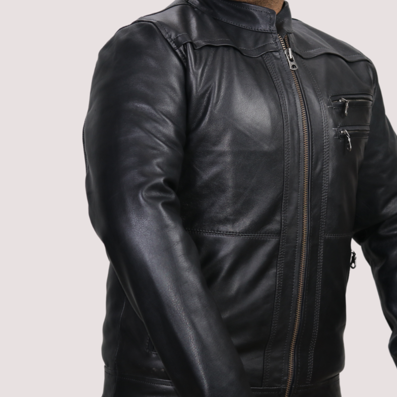 Casual Black Leather Jacket – Black – 2FZR-BLK