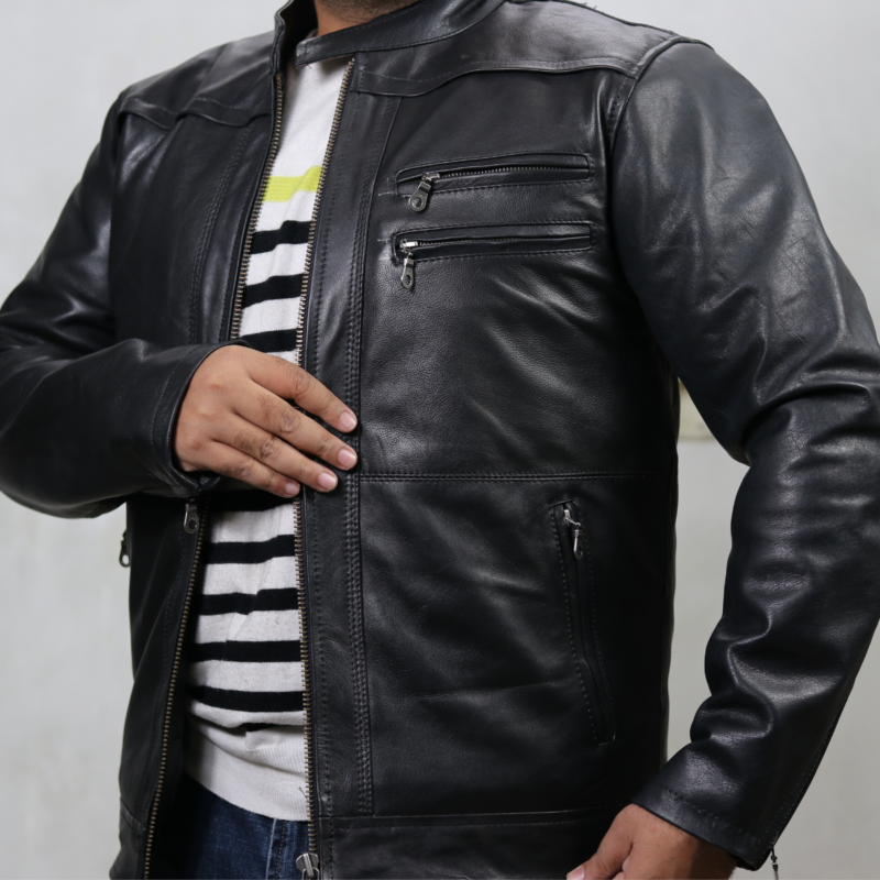 Casual Black Leather Jacket – Black – 2FZR-BLK