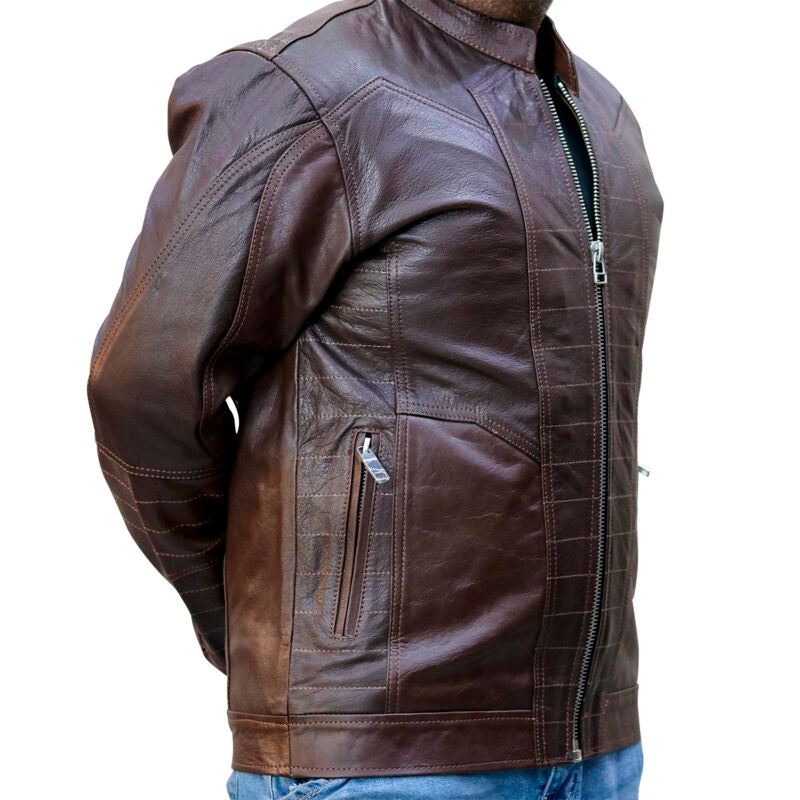 995-BRN Casual Brown Leather Jacket for Men