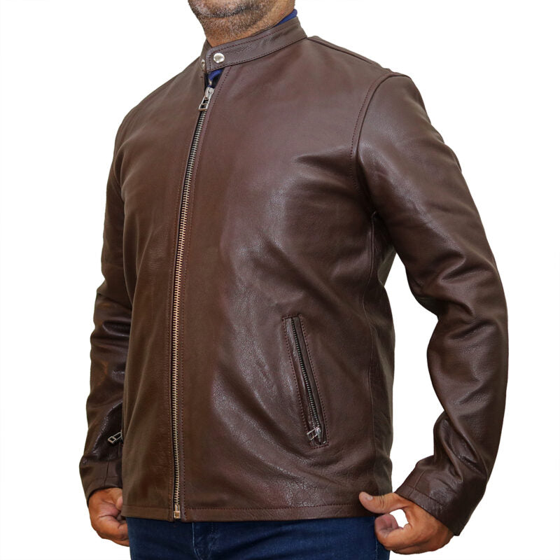 GCI-BRN Elegant Plain Leather Jacket – Men