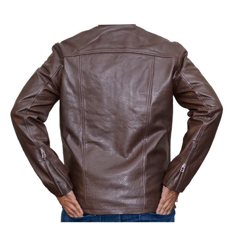 GCI-BRN Elegant Plain Leather Jacket – Men