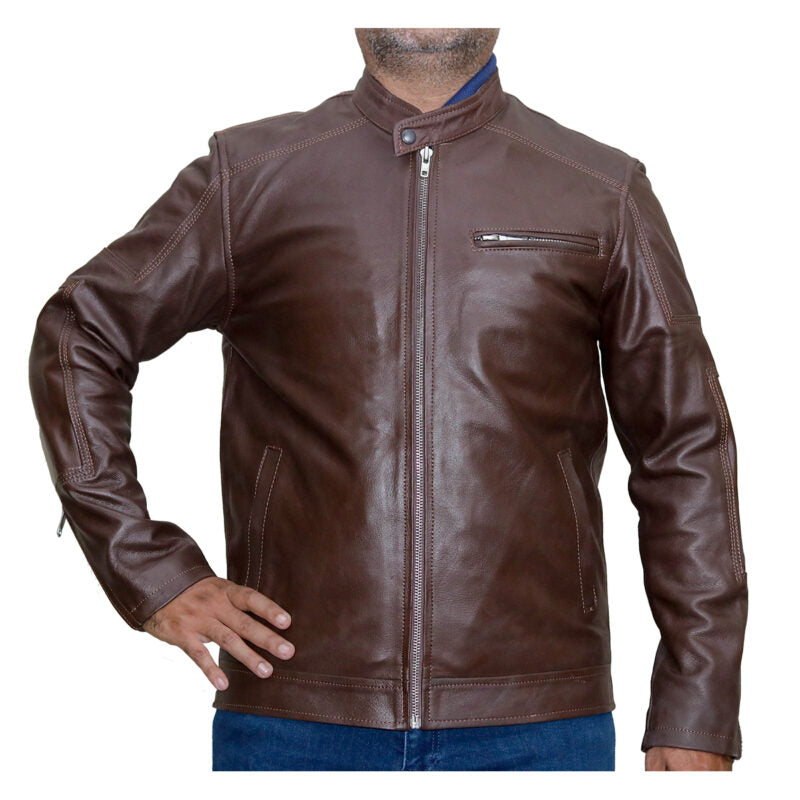 EAGLE-BRN Casual Black Leather Jacket for Men