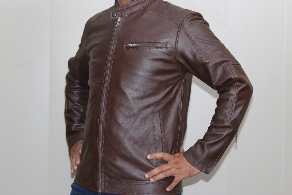 EAGLE-BRN Casual Black Leather Jacket for Men