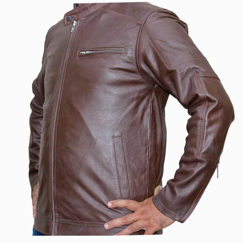 EAGLE-BRN Casual Black Leather Jacket for Men