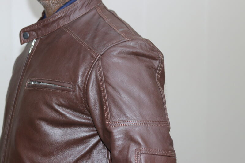 EAGLE-BRN Casual Black Leather Jacket for Men