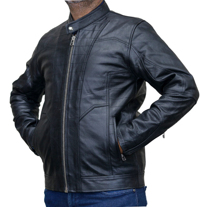 995-BLK Casual Black Leather Jacket for Men