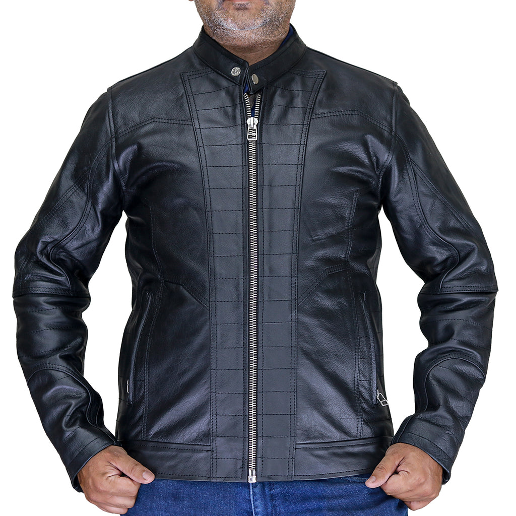 995-BLK Casual Black Leather Jacket for Men
